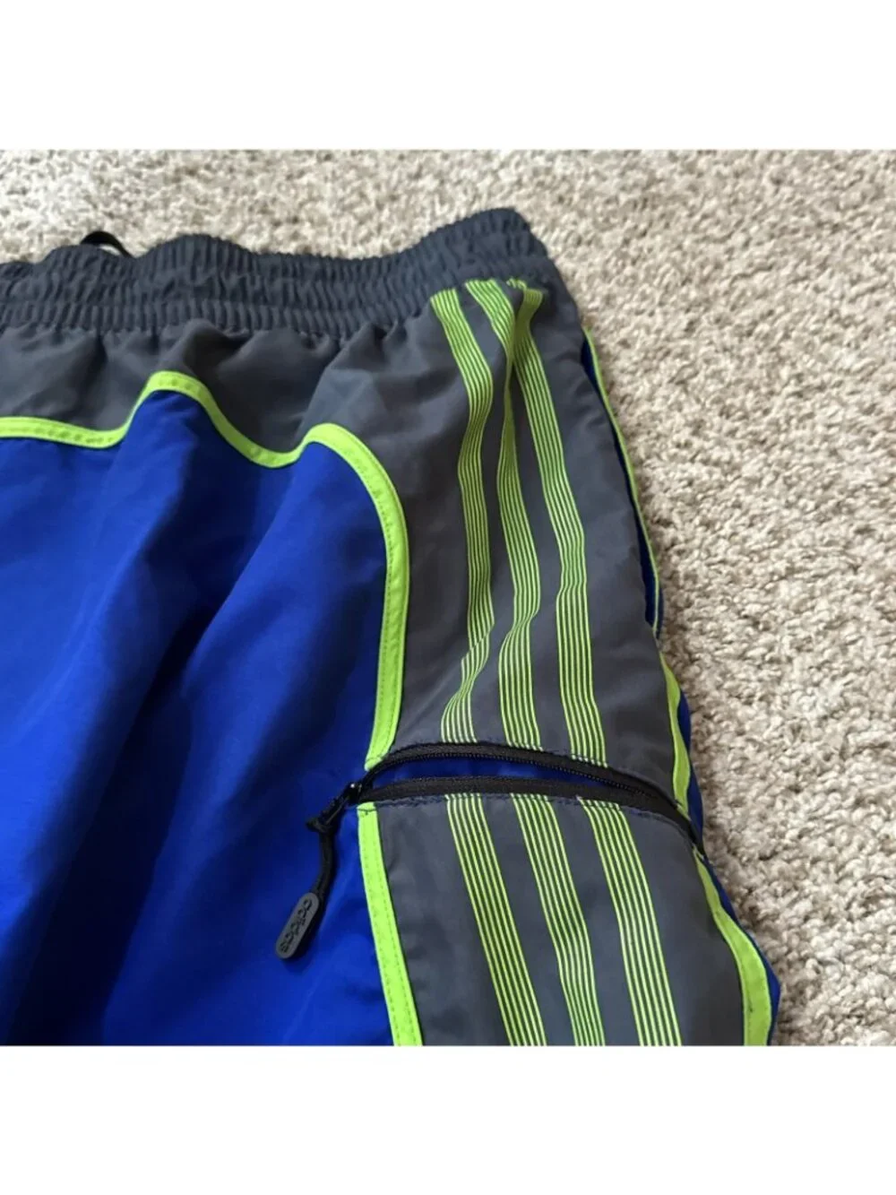 Adidas Swim Trunks Men's XXL Blue Gray Neon Green Board Shorts Mesh Lined